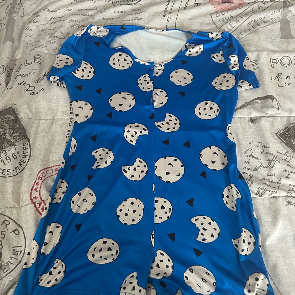 Blue Cookie Print Romper